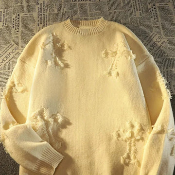 Riolio Y2k Streetwear Sweater Men New Retro Hole Fringed Sweater Loose Versatile Knitwear Pullovers Long Sleeve Jumpers Clothing